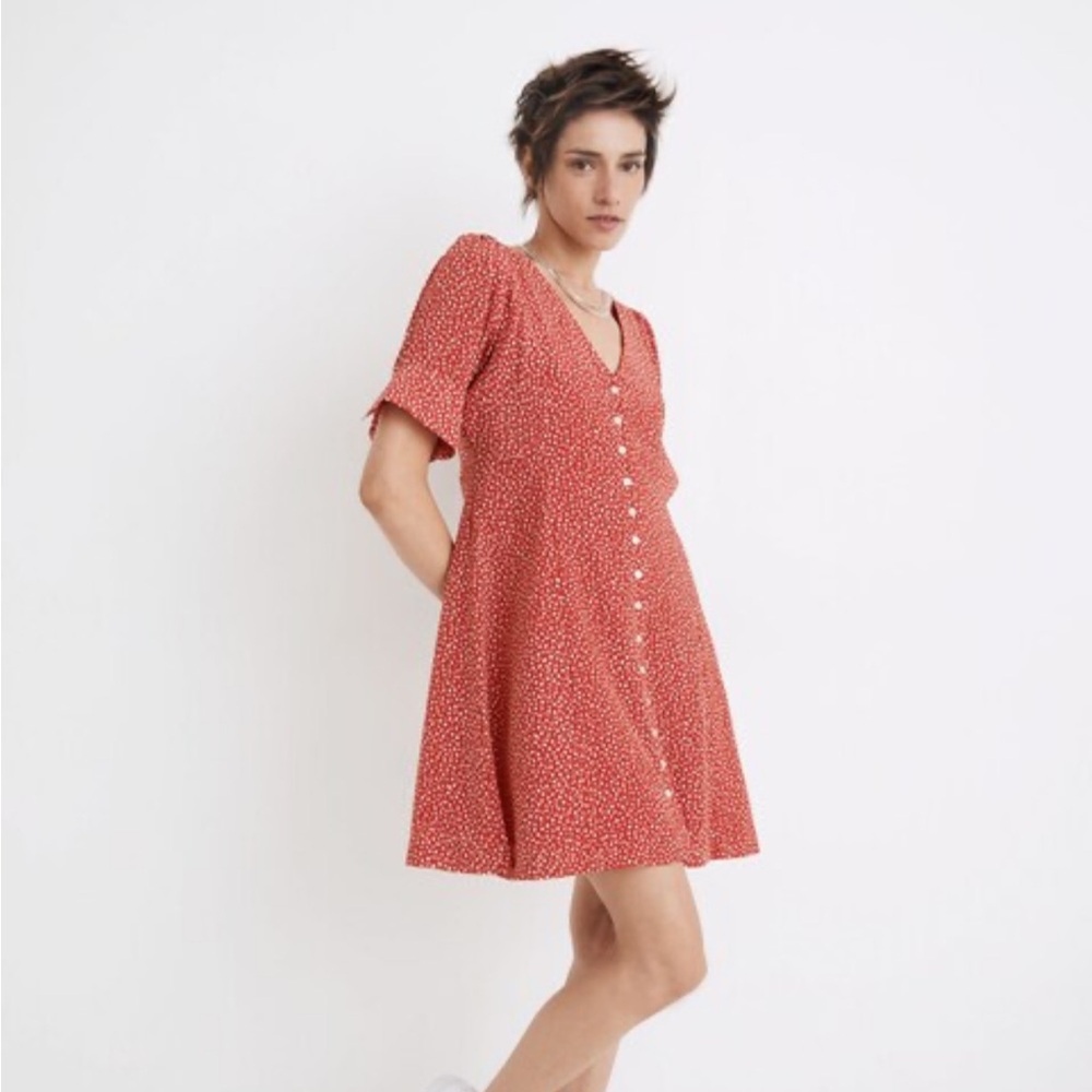 Madewell Petite Silk Button-Front Mini Dress in Park Picnic